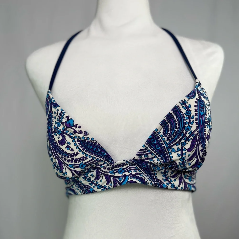 NEW / j.crew Plunge bikini top in purple paisley / B001